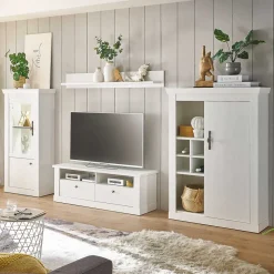 Wohnen TV Wohnwand in weißer Holzoptik Pinie - Liancos (vierteilig)