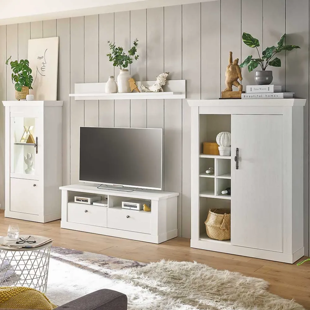 Wohnen TV Wohnwand in weißer Holzoptik Pinie - Liancos (vierteilig)