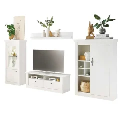Wohnen TV Wohnwand in weißer Holzoptik Pinie - Liancos (vierteilig)