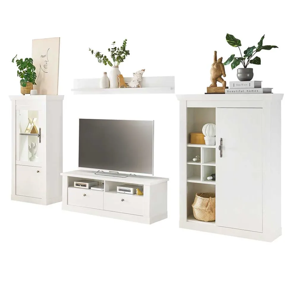 Wohnen TV Wohnwand in weißer Holzoptik Pinie - Liancos (vierteilig)