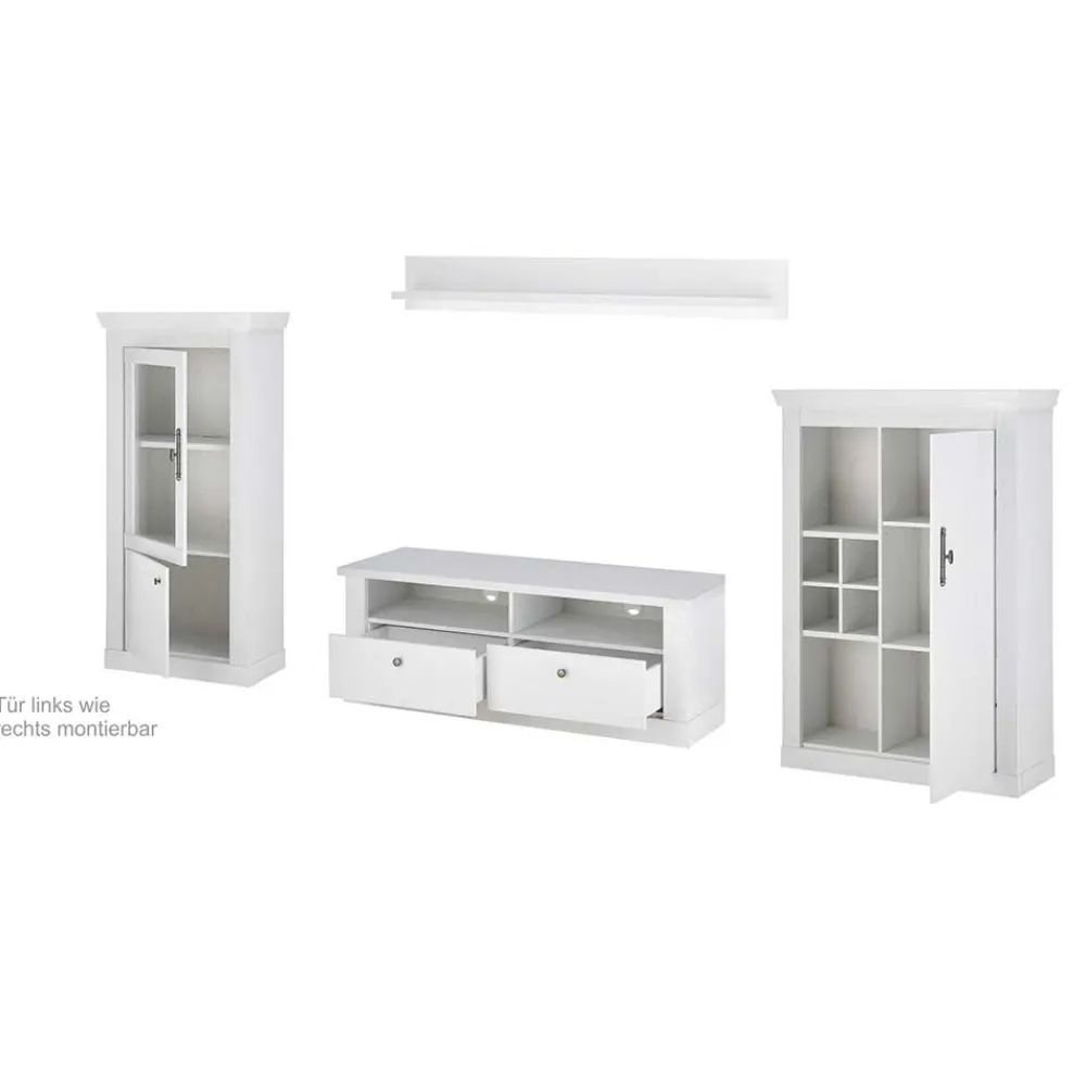 Wohnen TV Wohnwand in weißer Holzoptik Pinie - Liancos (vierteilig)