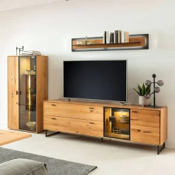 Wohnen TV Wohnwand in Wildeiche teilmassiv - Drinidad (dreiteilig)