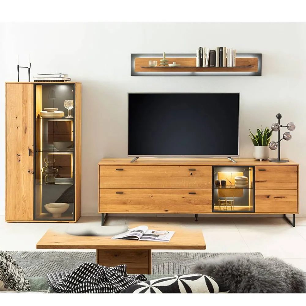 Wohnen TV Wohnwand in Wildeiche teilmassiv - Drinidad (dreiteilig)