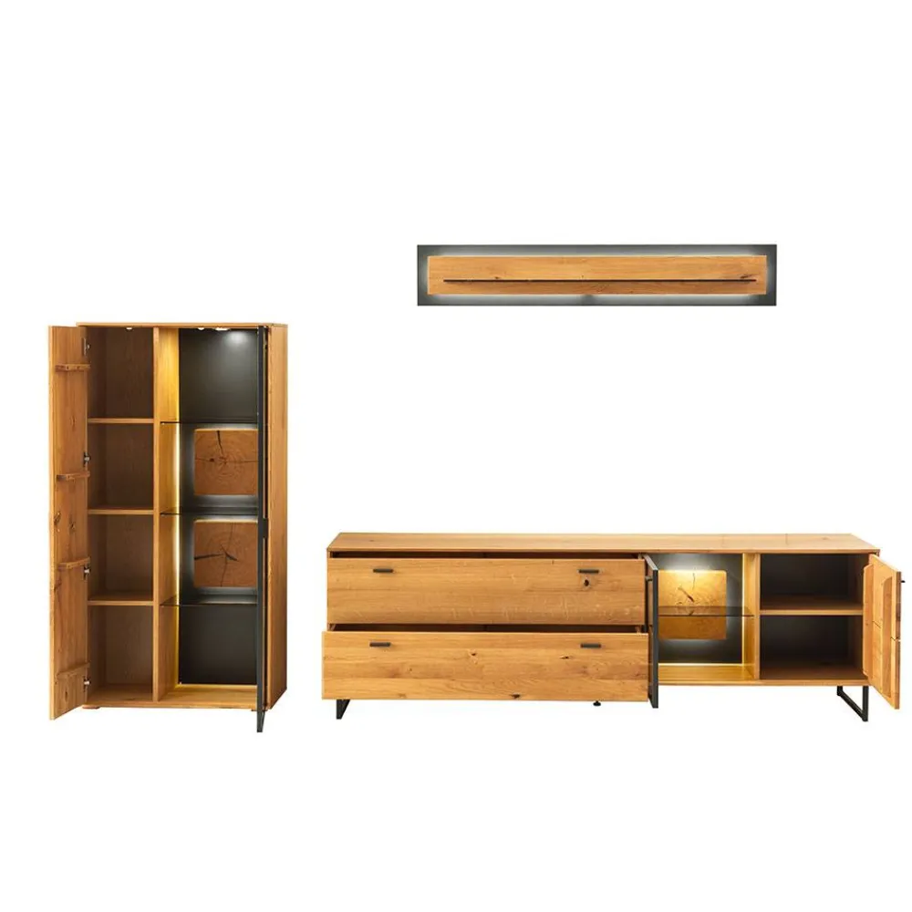 Wohnen TV Wohnwand in Wildeiche teilmassiv - Drinidad (dreiteilig)