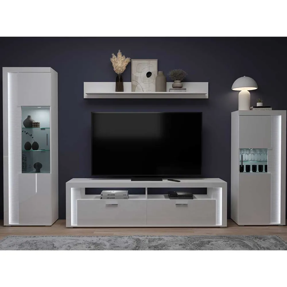 Wohnen Wohnwände|Wohnwand*TV Wohnwand Möbel mit LED Set - Gomata (vierteilig)