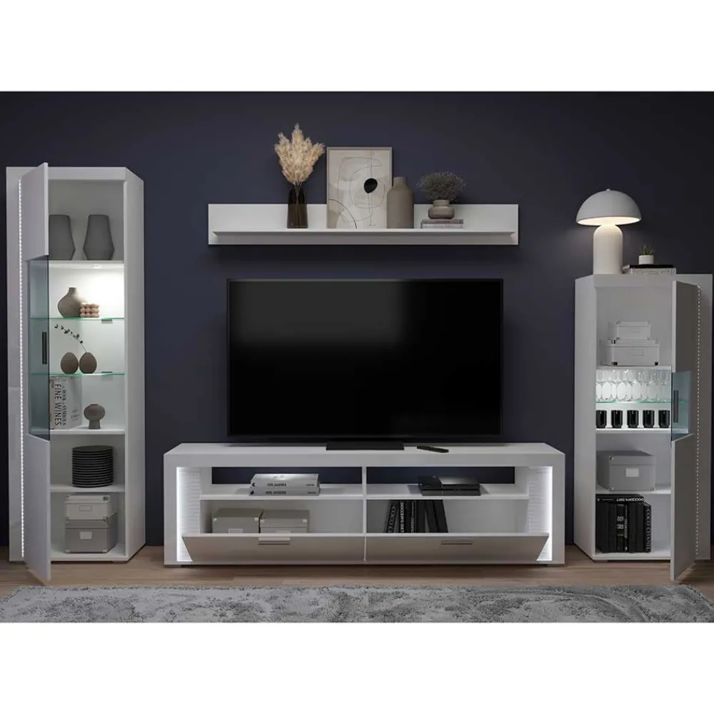 Wohnen Wohnwände|Wohnwand*TV Wohnwand Möbel mit LED Set - Gomata (vierteilig)
