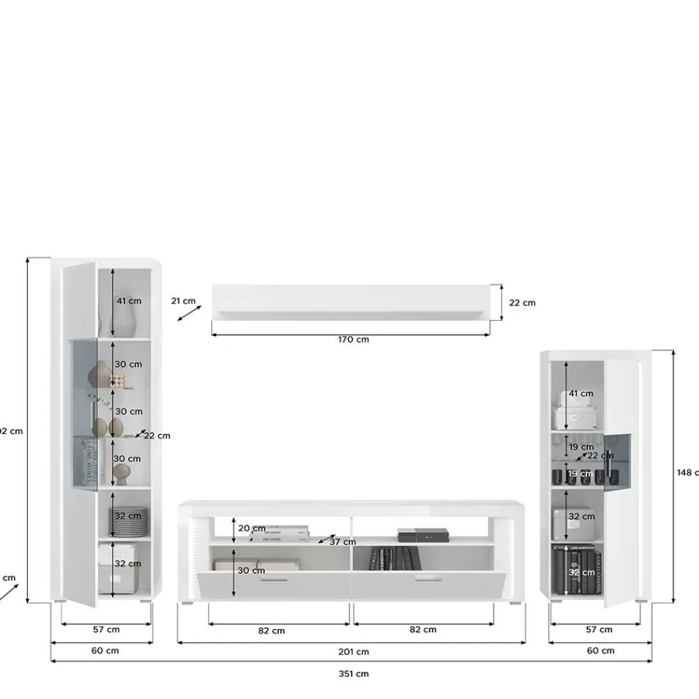 Wohnen Wohnwände|Wohnwand*TV Wohnwand Möbel mit LED Set - Gomata (vierteilig)