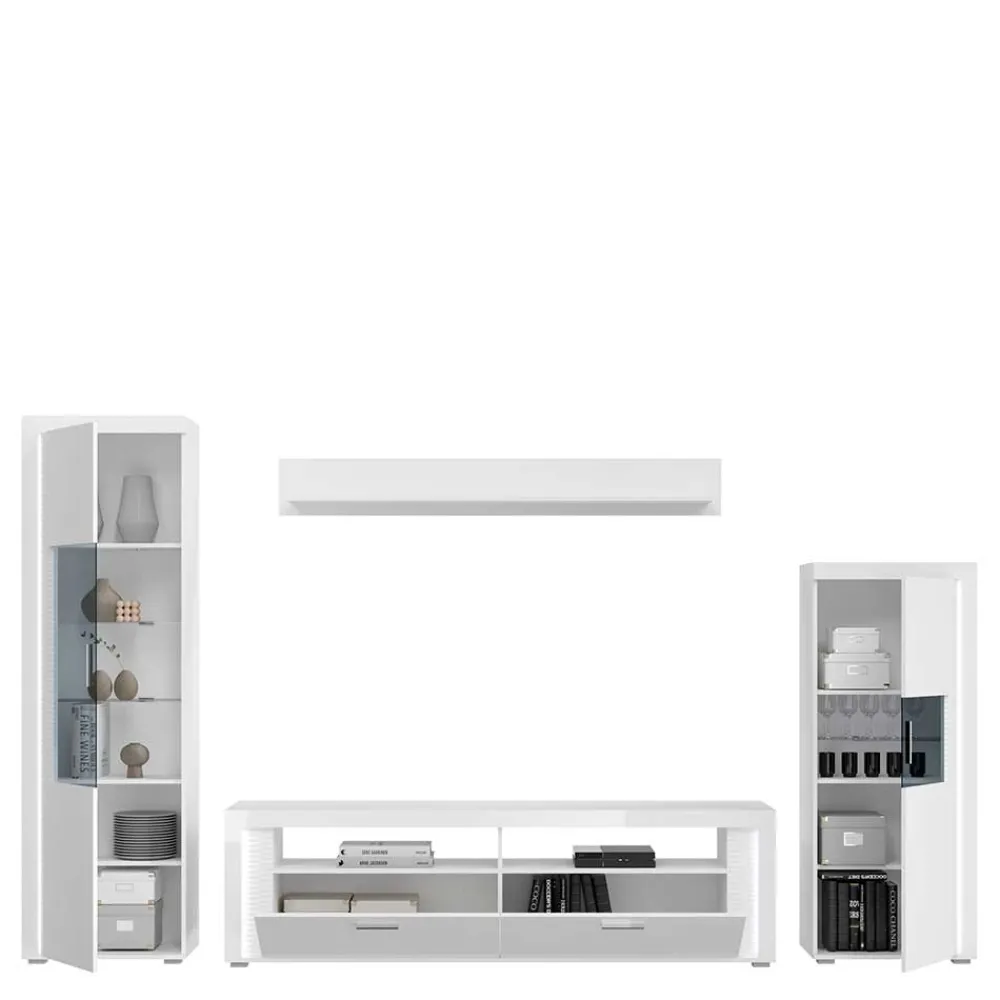 Wohnen Wohnwände|Wohnwand*TV Wohnwand Möbel mit LED Set - Gomata (vierteilig)