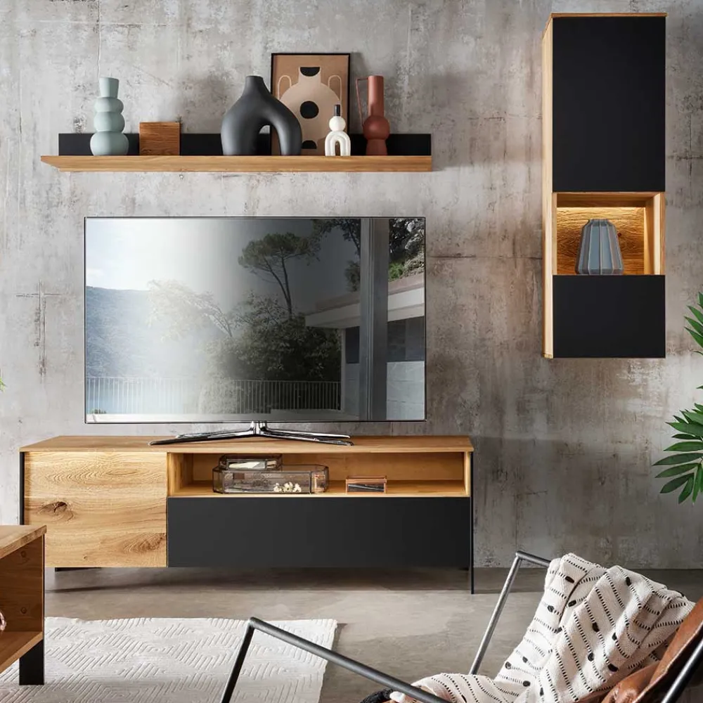 Wohnen Schwarze Möbel|Wohnzimmerschränke*TV Wohnwand Möbelset 194 cm breit - Viligrana (dreiteilig)