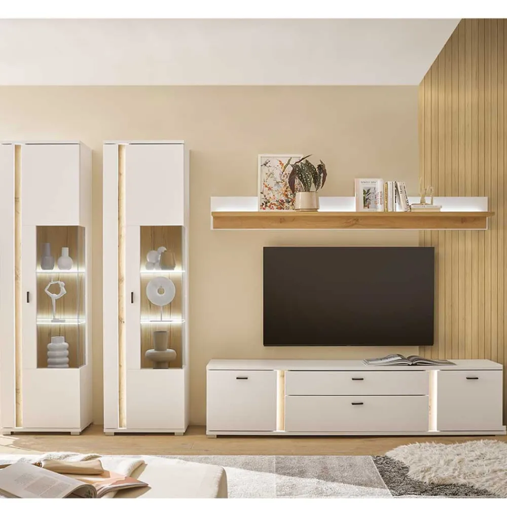 Wohnen TV Wohnwand mit Licht Möbelset - Racelyn (vierteilig)