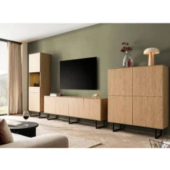 Wohnen Wohnzimmerschränke*TV Wohnwand Set in Eiche Stone - Jaskin (dreiteilig)