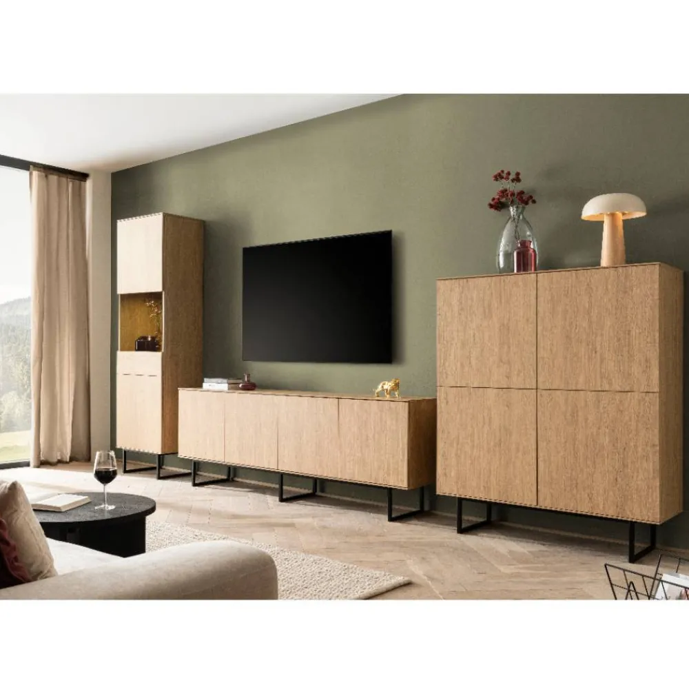 Wohnen Wohnzimmerschränke*TV Wohnwand Set in Eiche Stone - Jaskin (dreiteilig)