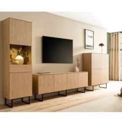 Wohnen Wohnzimmerschränke*TV Wohnwand Set in Eiche Stone - Jaskin (dreiteilig)