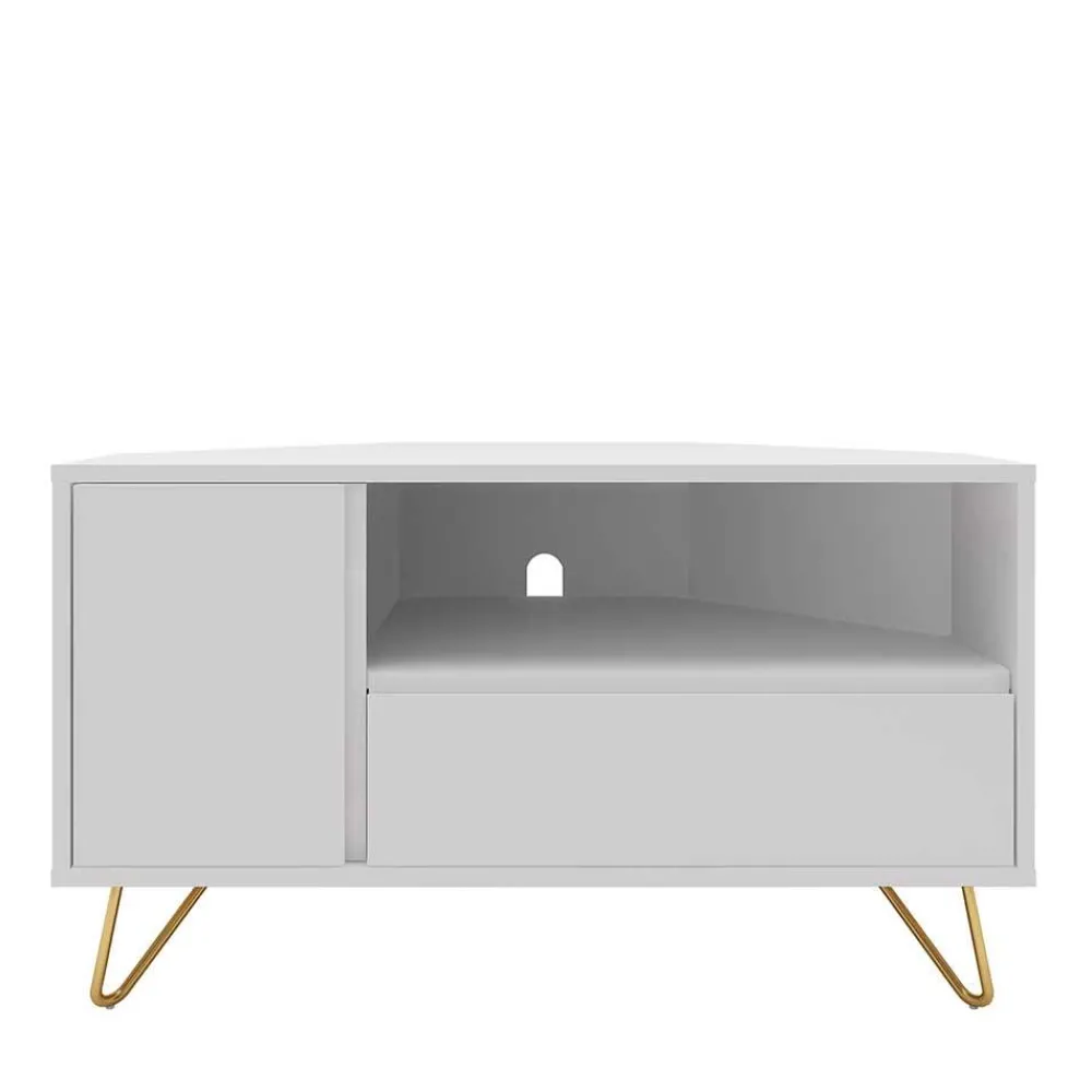 Wohnen Skandinavische Möbel|Sideboards & Kommoden*TV-Board für die Ecke in Weiß & Gold - Patinca