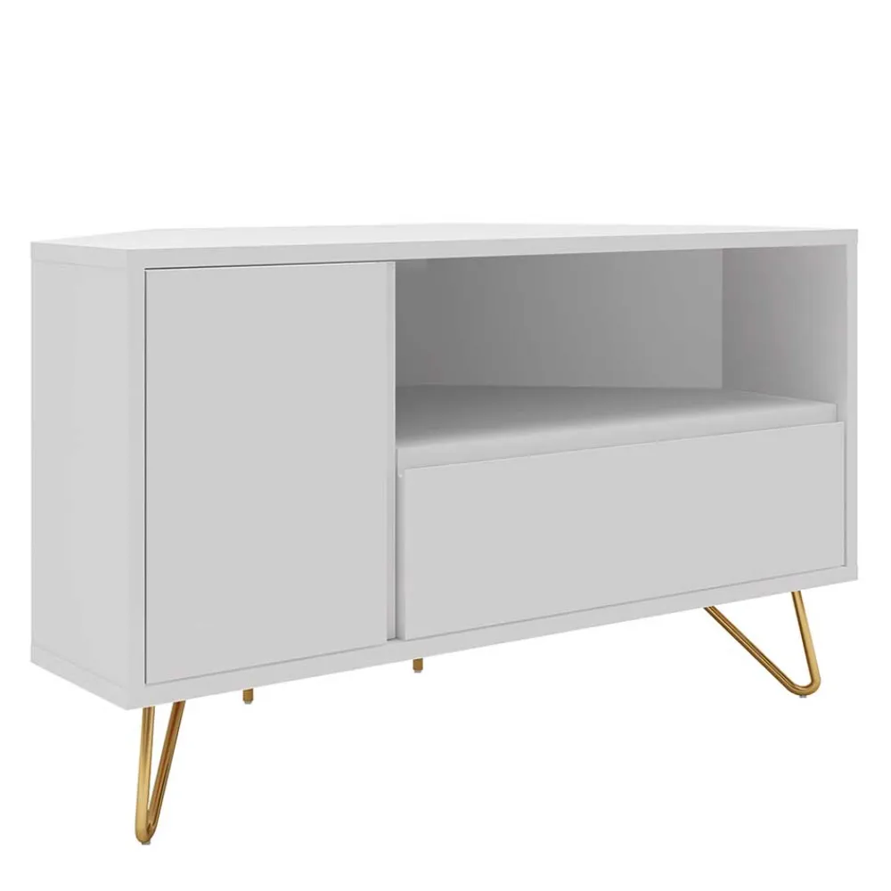 Wohnen Skandinavische Möbel|Sideboards & Kommoden*TV-Board für die Ecke in Weiß & Gold - Patinca