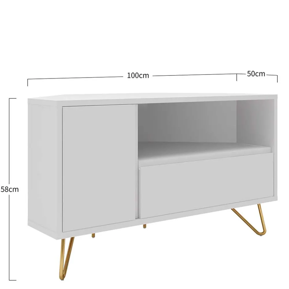 Wohnen Skandinavische Möbel|Sideboards & Kommoden*TV-Board für die Ecke in Weiß & Gold - Patinca