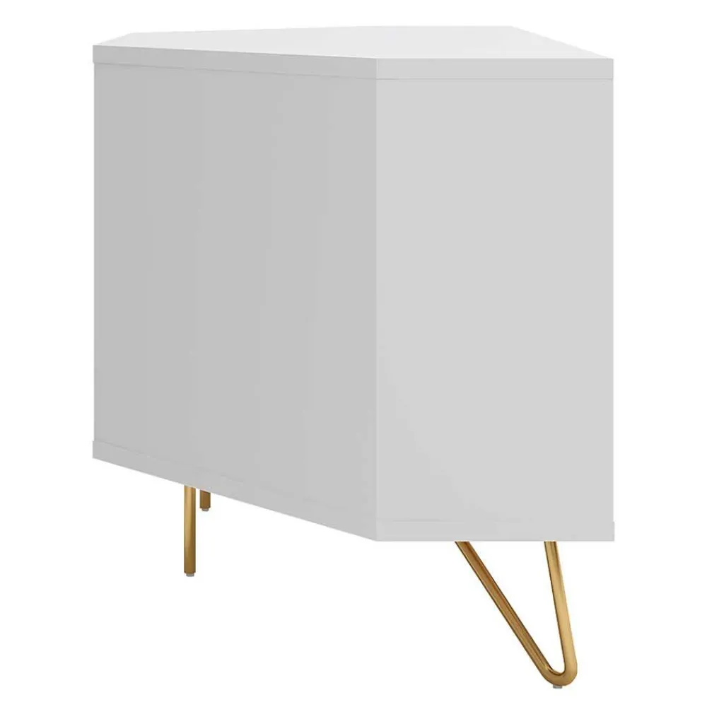 Wohnen Skandinavische Möbel|Sideboards & Kommoden*TV-Board für die Ecke in Weiß & Gold - Patinca