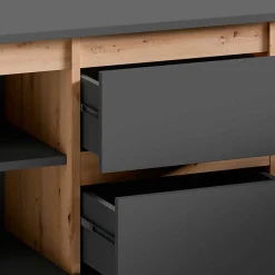Wohnen Skandinavische Möbel|Sideboards & Kommoden*TV-Lowboard in Anthrazit mit Wildeiche - Operatiu