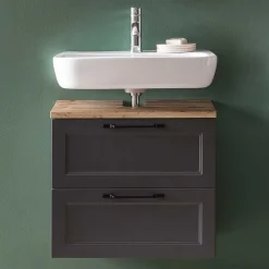 Wohnen Waschtisch|Waschbeckenunterschränke*Unterbeckenschrank in Dunkelgrau mit Wildeiche - Novelya