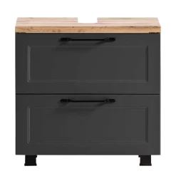 Wohnen Waschtisch|Waschbeckenunterschränke*Unterbeckenschrank in Dunkelgrau mit Wildeiche - Novelya