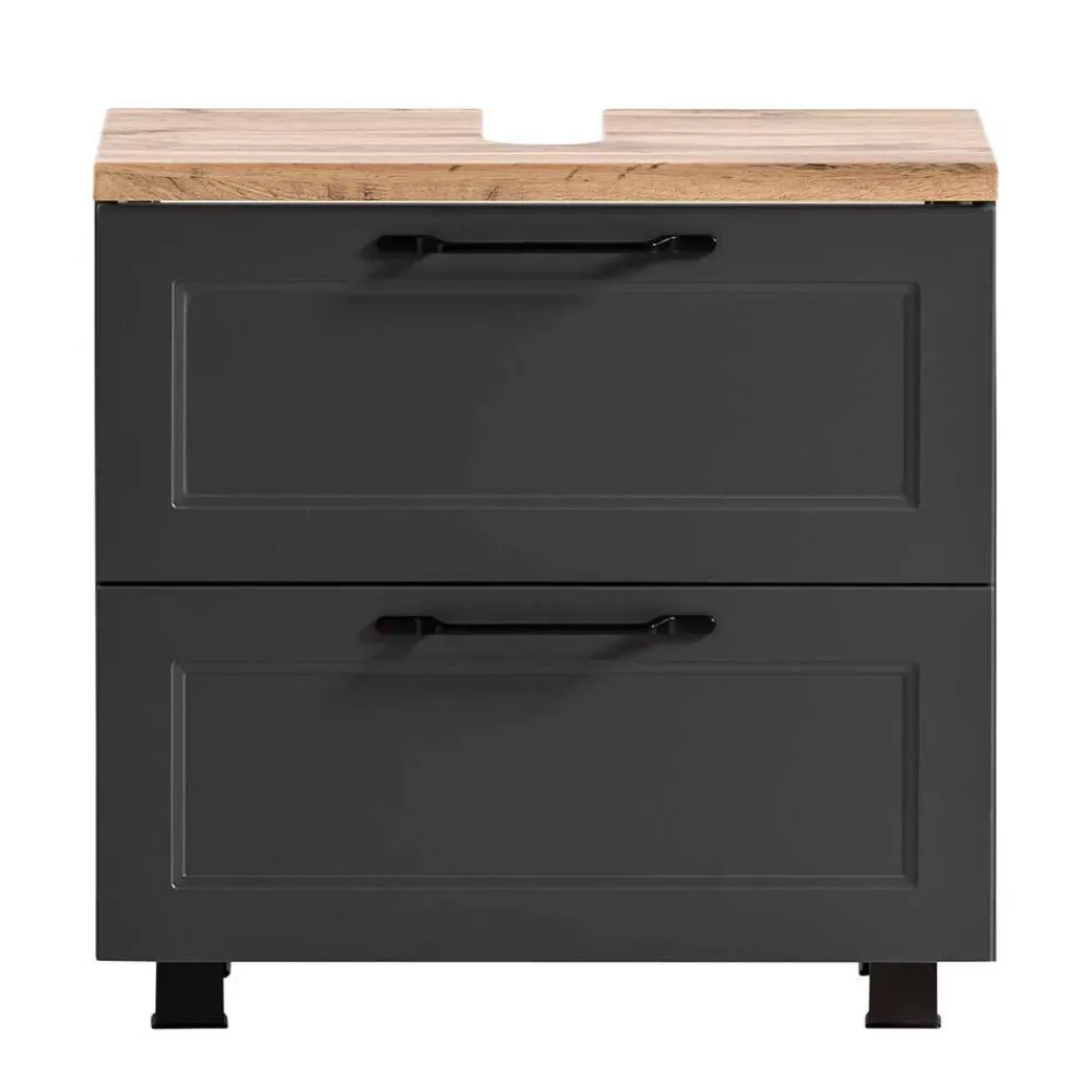 Wohnen Waschtisch|Waschbeckenunterschränke*Unterbeckenschrank in Dunkelgrau mit Wildeiche - Novelya