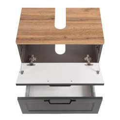 Wohnen Waschtisch|Waschbeckenunterschränke*Unterbeckenschrank in Dunkelgrau mit Wildeiche - Novelya