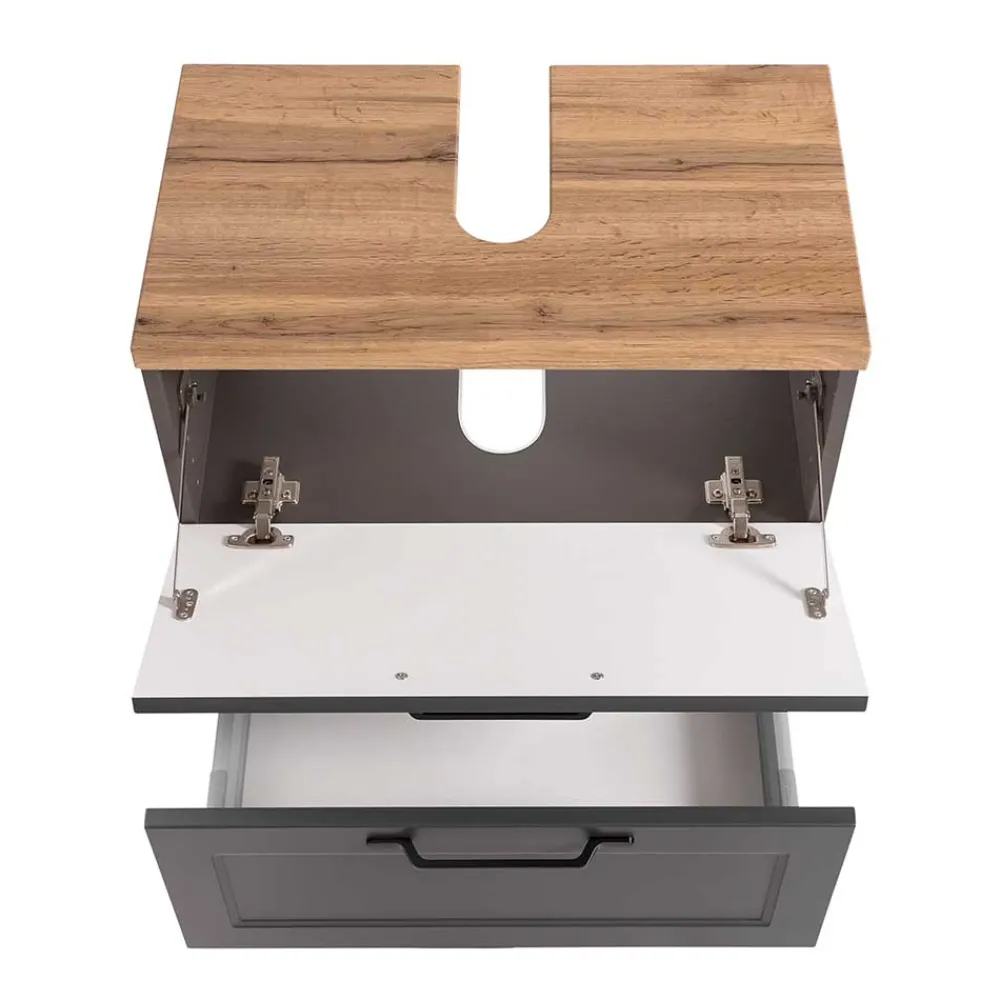 Wohnen Waschtisch|Waschbeckenunterschränke*Unterbeckenschrank in Dunkelgrau mit Wildeiche - Novelya