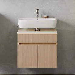 Wohnen Unterbeckenschrank in Eiche Hell Holzoptik - Vibulam