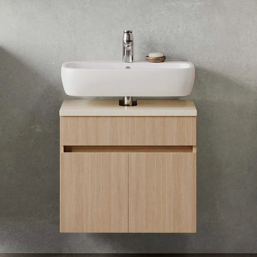 Wohnen Unterbeckenschrank in Eiche Hell Holzoptik - Vibulam