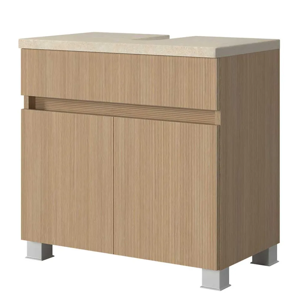 Wohnen Unterbeckenschrank in Eiche Hell Holzoptik - Vibulam