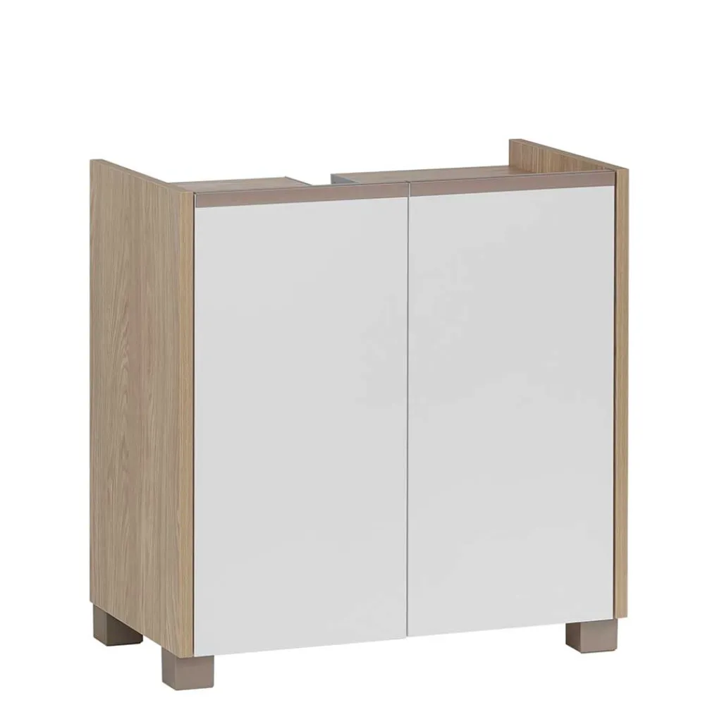 Wohnen Waschtisch|Waschbeckenunterschränke*Unterbeckenschrank in Weiß und Eiche Hell - Ronya