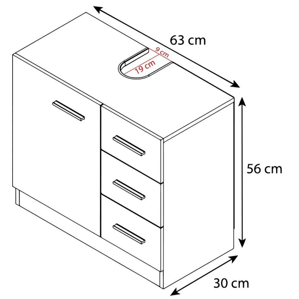 Wohnen Unterbeckenschrank mit drei Schubladen und Tür - Gransov