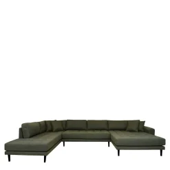 Wohnen U-Wohnlandschaft aus Webstoff Olivgrün - Plodi