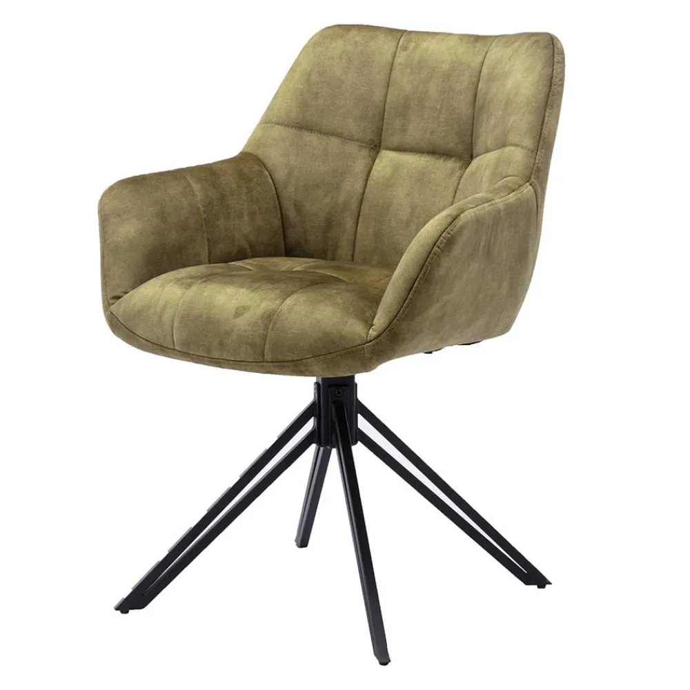 Wohnen Wohnzimmerstühle*Velours Armlehnenstuhl in Oliv Grün - Sagavi (2er Set)