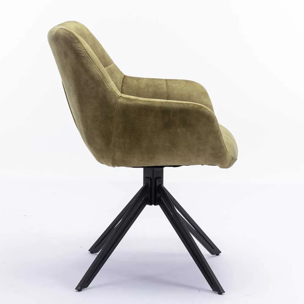 Wohnen Wohnzimmerstühle*Velours Armlehnenstuhl in Oliv Grün - Sagavi (2er Set)