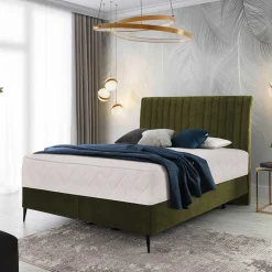 Wohnen Retro Möbel*Velours Boxspringbett in Oliv Grün - Prudenca