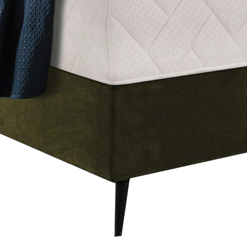 Wohnen Retro Möbel*Velours Boxspringbett in Oliv Grün - Prudenca
