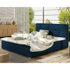 Wohnen Velours Doppelbett in Dunkelblau - Liony