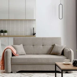 Wohnen Schlafsofas*Velours Federkerncouch in Beigegrau - Fortinos