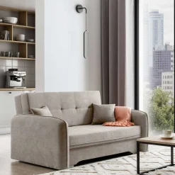 Wohnen Schlafsofas*Velours Federkerncouch in Beigegrau - Fortinos