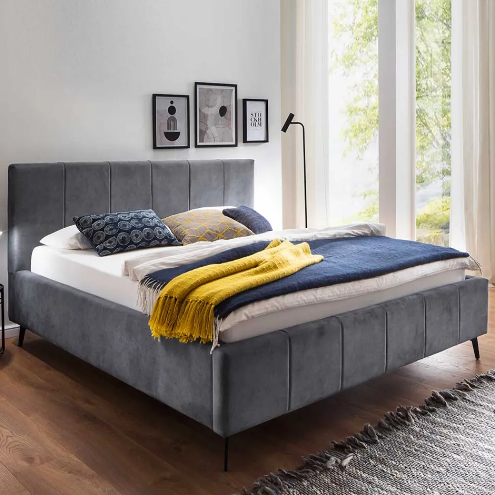 Wohnen Velours Polsterbett in Anthrazit - Laterna