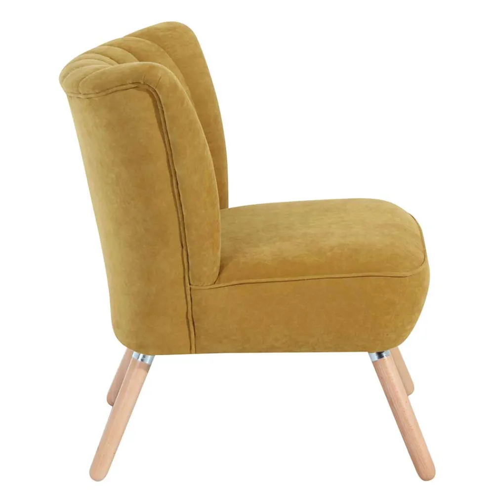 Wohnen Retro Möbel|Sessel & Hocker*Velours Sessel in Maisgelb und Buche - Barack