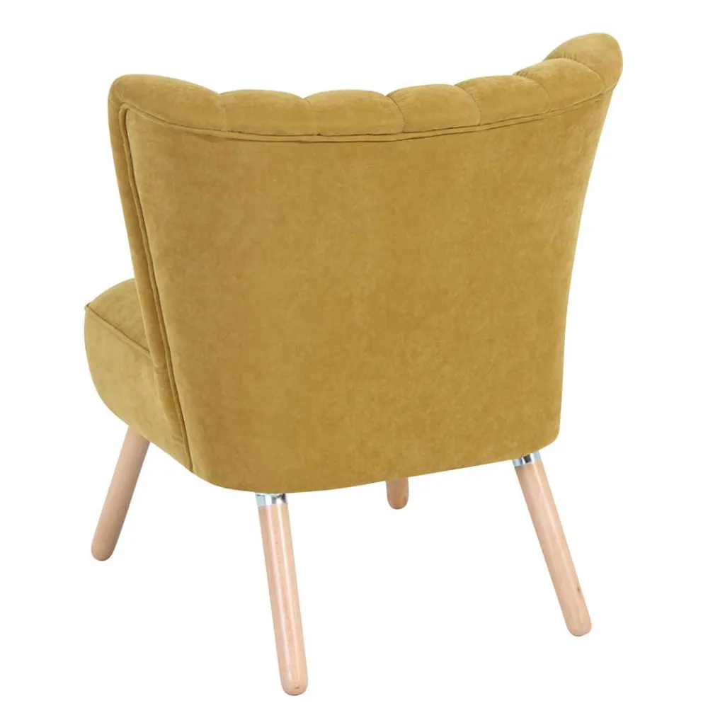 Wohnen Retro Möbel|Sessel & Hocker*Velours Sessel in Maisgelb und Buche - Barack