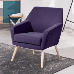 Wohnen Retro Möbel|Sessel*Velours Sessel in Violett und Buche Natur - Cunnar
