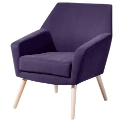 Wohnen Retro Möbel|Sessel*Velours Sessel in Violett und Buche Natur - Cunnar