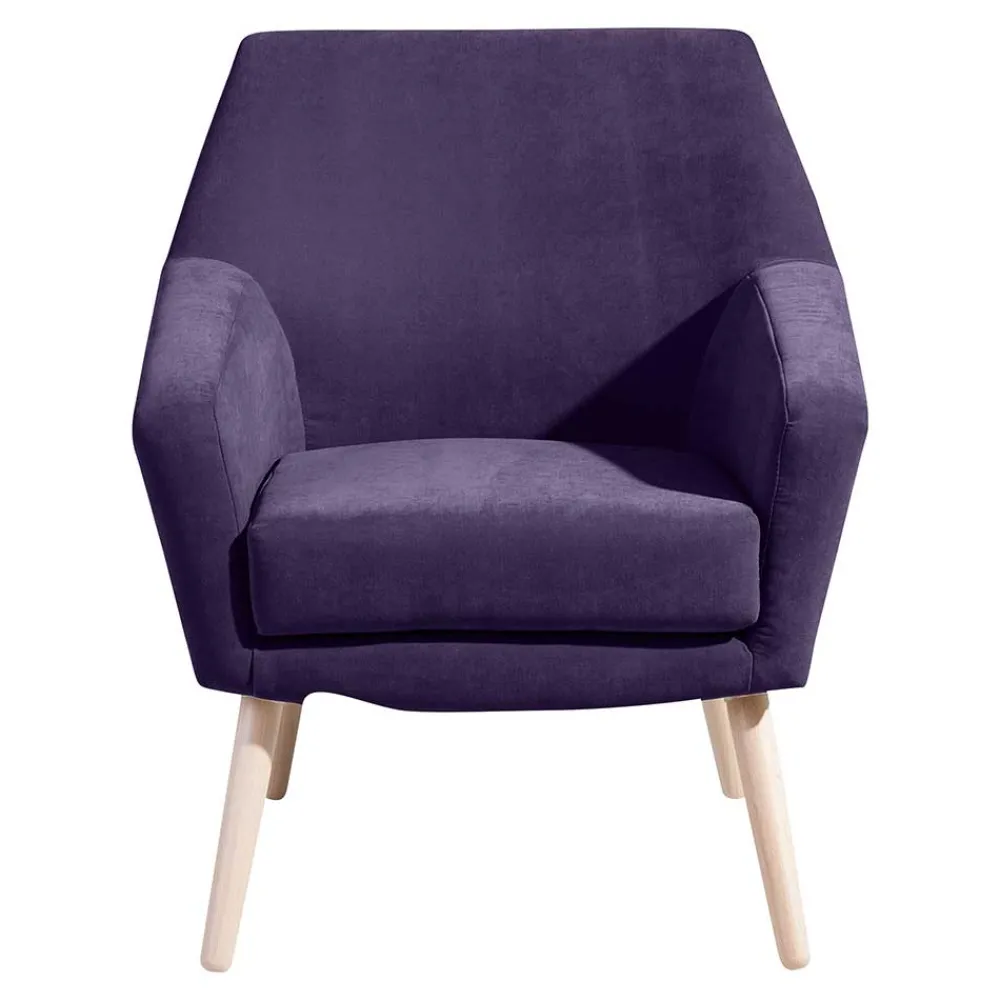 Wohnen Retro Möbel|Sessel*Velours Sessel in Violett und Buche Natur - Cunnar