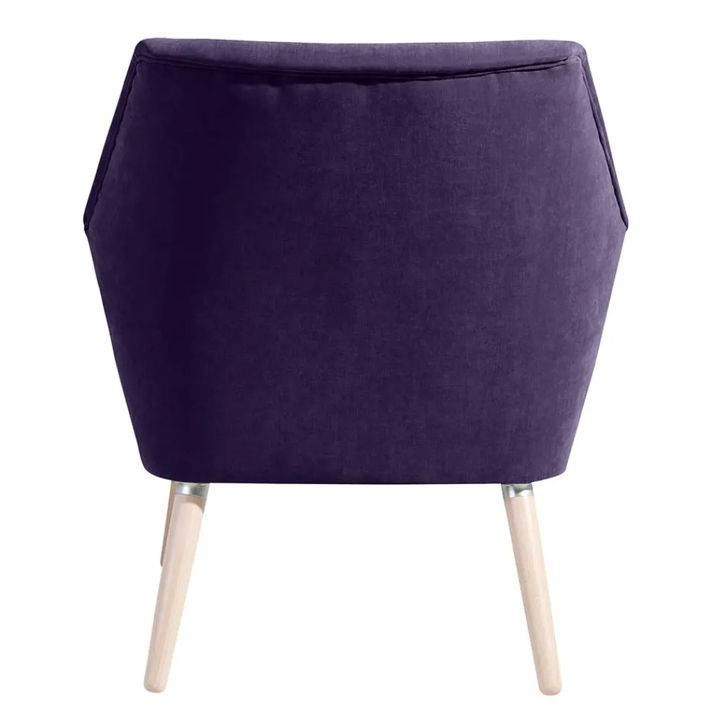 Wohnen Retro Möbel|Sessel*Velours Sessel in Violett und Buche Natur - Cunnar