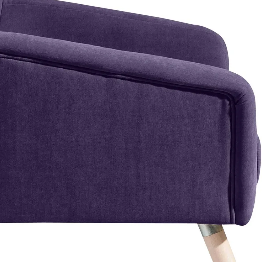 Wohnen Retro Möbel|Sessel*Velours Sessel in Violett und Buche Natur - Cunnar