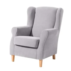 Wohnen Sessel & Hocker*Velours-Ohrensessel in Silbergrau und Buche - Jiletta