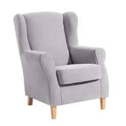 Wohnen Sessel & Hocker*Velours-Ohrensessel in Silbergrau und Buche - Jiletta